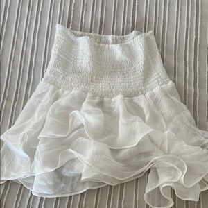 White Ruffled beach cover up  Smocked Mini Skirt high waist